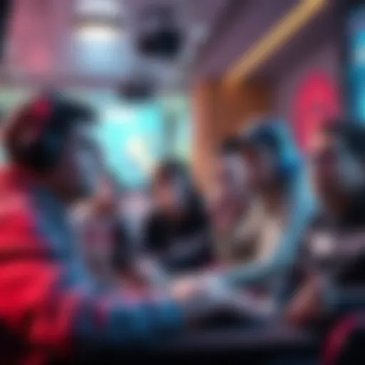 A group of gamers engaged in a discussion about 99ing strategies in a gaming lobby, showing expressions of confusion and frustration