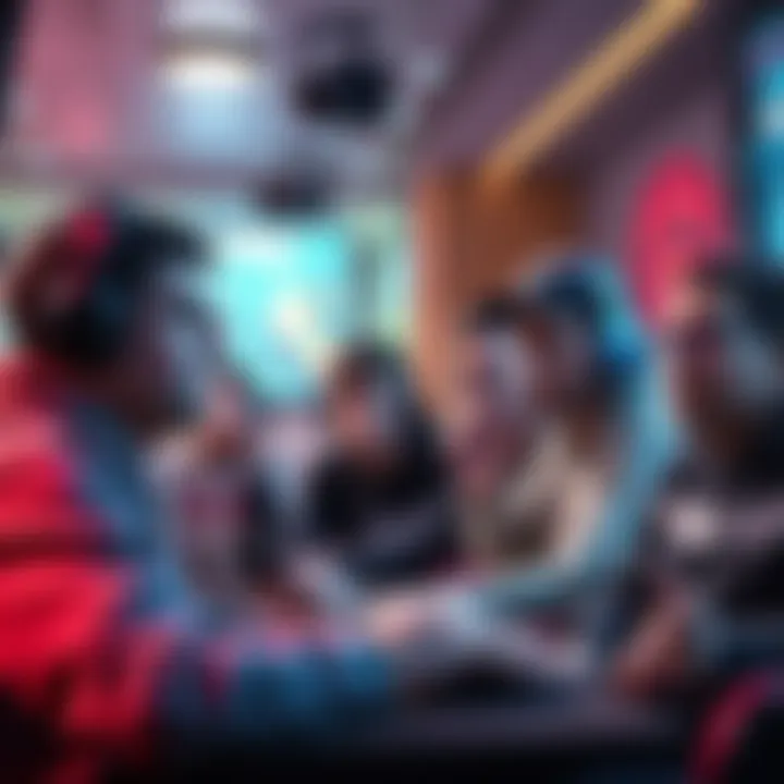 A group of gamers engaged in a discussion about 99ing strategies in a gaming lobby, showing expressions of confusion and frustration