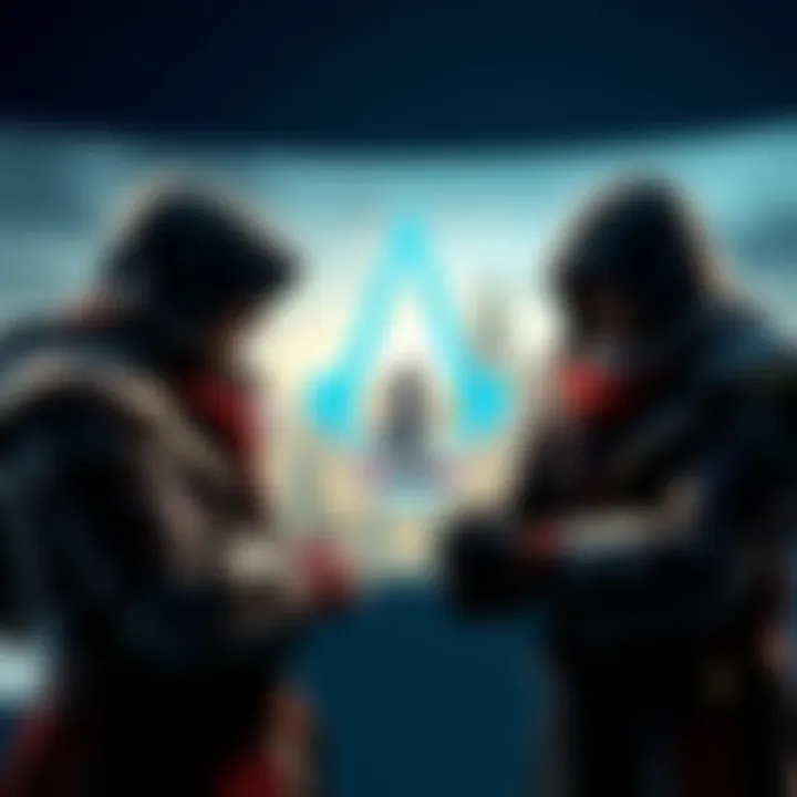 Gamers Teaming Up in Assassin's Creed Unity Two gamers cooperating in Assassin's Creed Unity, focusing on multiplayer achievements with teamwork on screen.