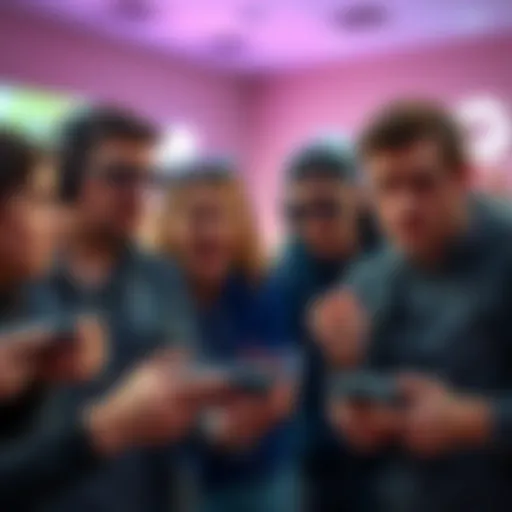 A group of frustrated gamers discussing their feelings about EA's decision to include ads in video games, holding game controllers and looking displeased.