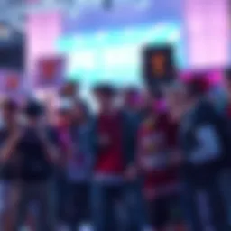 A group of gamers expressing frustration over V-Bucks cutbacks, holding signs and gaming gear in a heated discussion