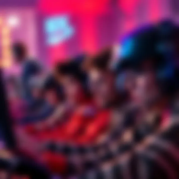 A group of gamers intensely focused on their screens, showing signs of excitement and urgency as they play action-packed games.