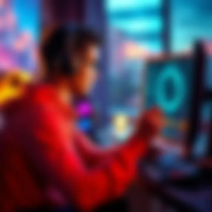Gamers adjusting graphics settings A gamer sitting in front of a PC monitor adjusting graphics settings, focused on improving clarity