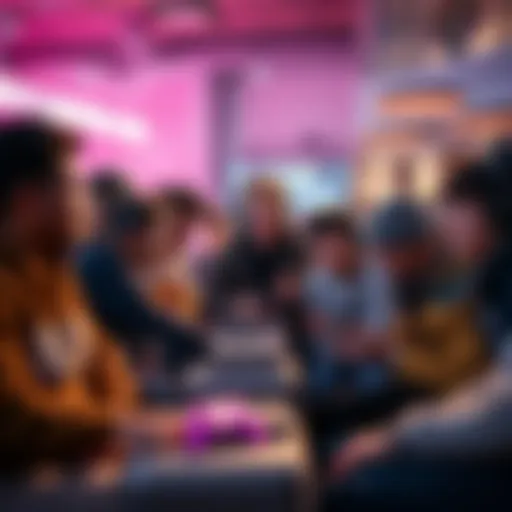 Gamers anticipating April Fools' prank Group of gamers discussing Embark's upcoming April Fools' prank with excitement