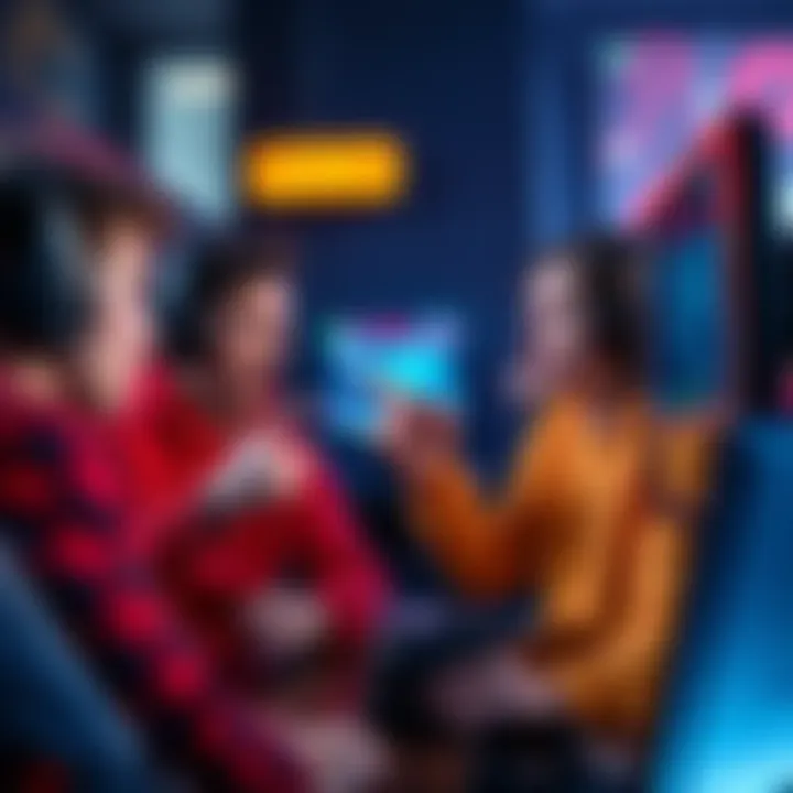 Two gamers visibly upset, pointing at each other while playing a video game on their screens.