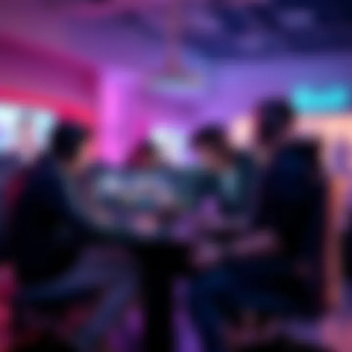 A group of gamers strategizing around a computer, focusing on a unique bait tactic to confuse their opponents during gameplay.