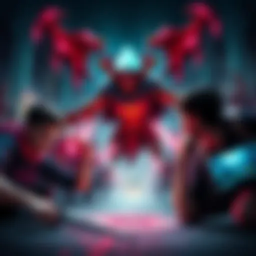 A group of gamers intensely focused on a challenging boss fight in Shadow Labyrinth