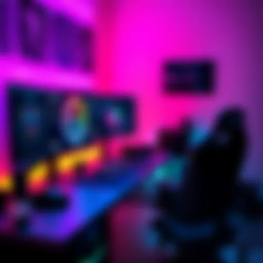A gaming desk featuring a sleek black computer setup with black peripherals, showcasing the contrast from colorful RGB to minimalist design.