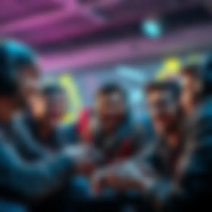 A group of gamers sharing their experiences about difficult bosses in video games, with expressions of frustration and excitement.