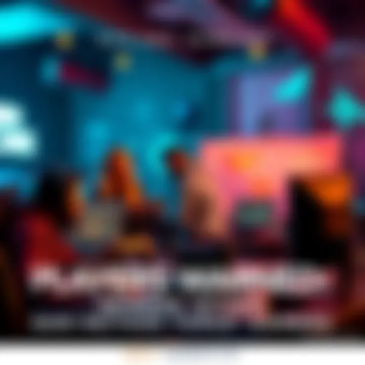 A group of gamers discussing online safety measures with computers and game controllers around them