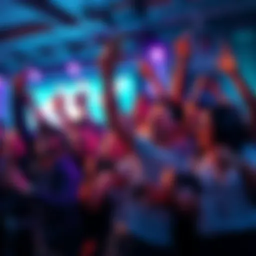 A group of gamers joyfully celebrating a spike in player counts, with animated expressions and game controllers in hand.