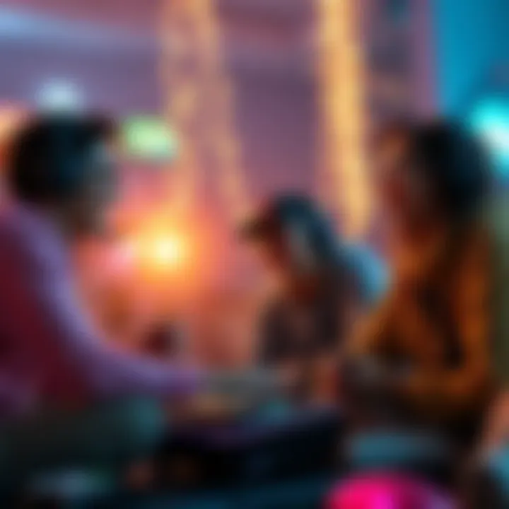 Gamers Celebrating Endgame Group of gamers excitedly discussing strategies and experiences after reaching the endgame in a game