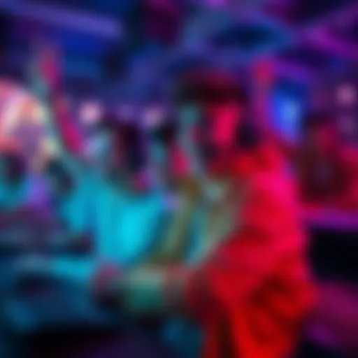 A group of gamers celebrating their victory after a 49-minute legacy match, with smiles and cheers in a vibrant gaming environment.