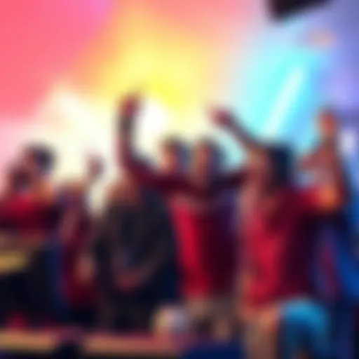 A group of gamers excitedly discussing the new shockwave replacement feature, showcasing joy and anticipation for future seasons in a colorful gaming environment.