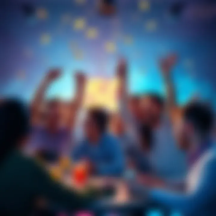 Gamers celebrating 50 vBucks Group of gamers excitedly discussing new Mission Alerts for 50 vBucks