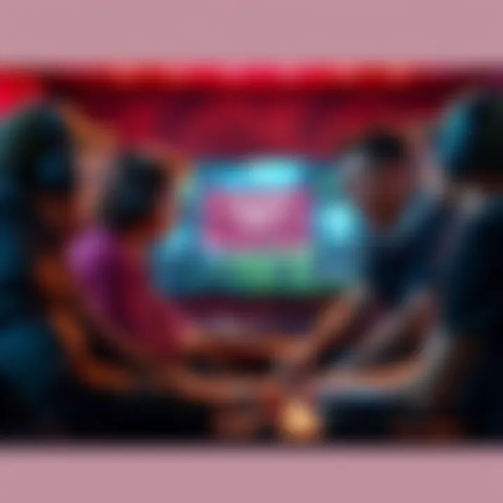 A group of gamers debating over a video game with a cheating issue on-screen