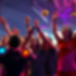 A group of gamers cheer together after a successful clutch play in a video game, showing excitement and camaraderie.