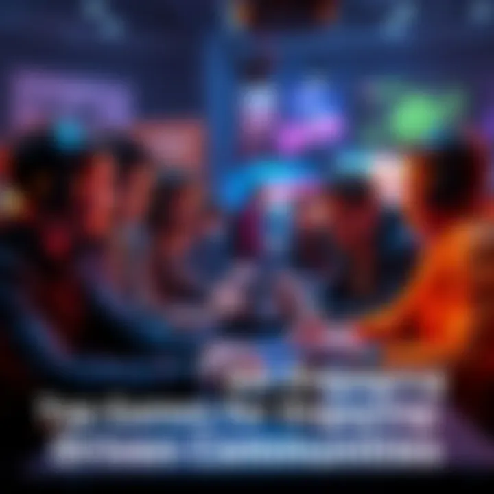 A group of gamers engaging in friendly gameplay, discussing strategies and sharing tips in a vibrant multiplayer setting, showcasing community interaction.