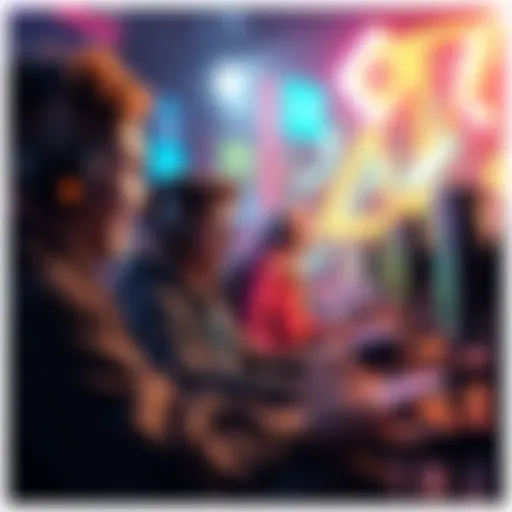 A group of gamers excitedly looking at their screens, showing free skins and V-bucks in a popular video game