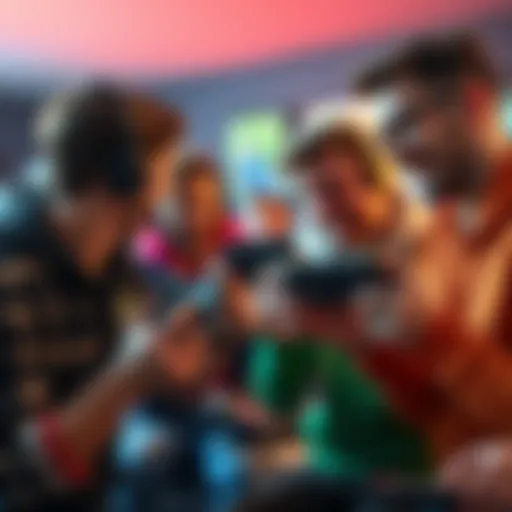 Group of gamers comparing Xbox and PlayStation controllers while discussing gaming preferences