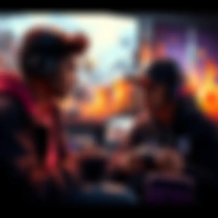 Two gamers discussing the differences in gameplay and visuals between TDA and Eternal, with game graphics on screen.