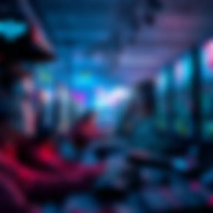 A group of gamers intensely focused on their screens, strategizing to secure Matriarch Cores during a competitive lobby, with various gaming equipment in view.