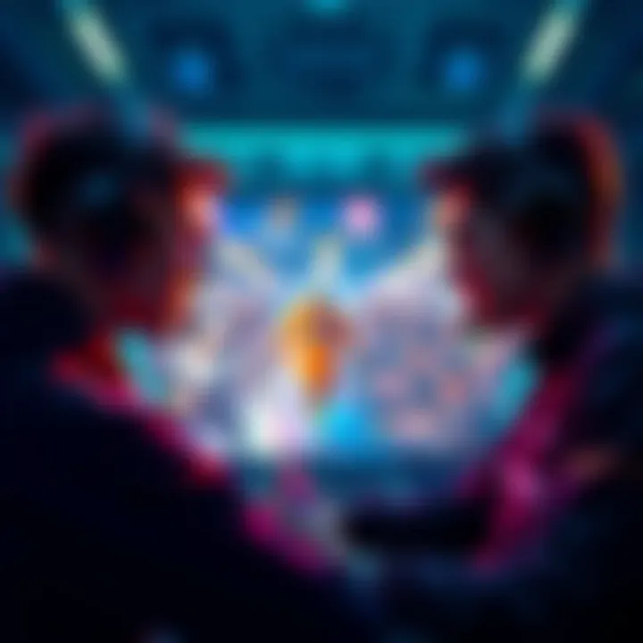 Gamers Competing in Mirror Match Two gamers facing each other in a mirror match scene, showing identical teams and strategies in a competitive gaming setup.