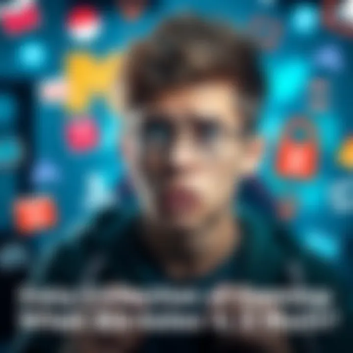 A gamer looking worried while surrounded by icons representing data collection and privacy breaches in gaming.