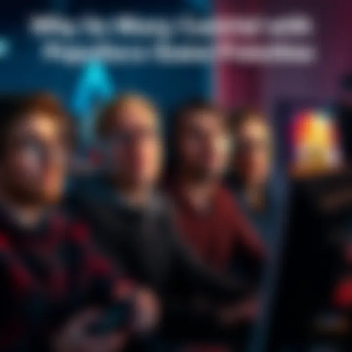 A group of gamers sitting in front of screens, looking puzzled while playing popular video games, with expressions showing frustration and disconnect.