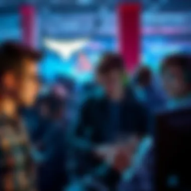 A group of gamers frustrated by disconnection during team play, looking at screens with error messages