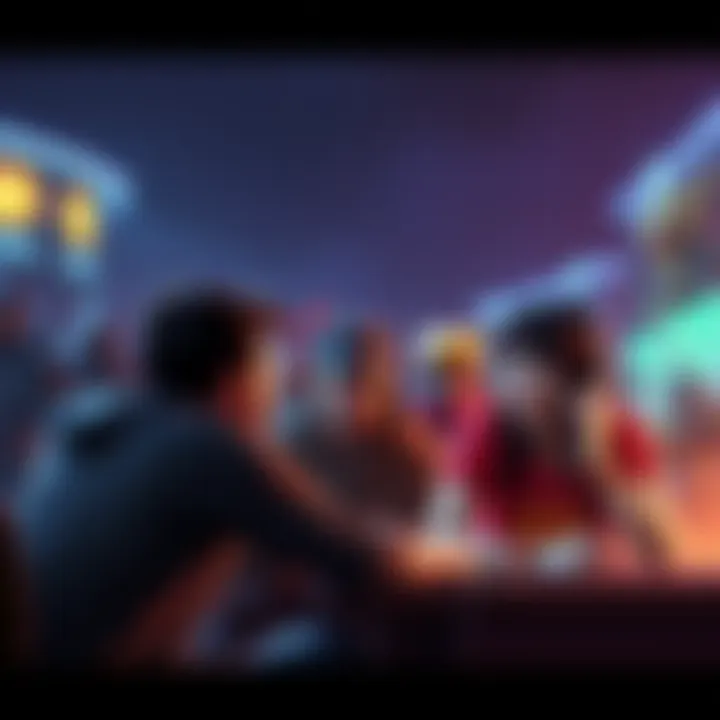 Game characters in a heated debate Gamers discussing hero shooter mechanics with characters from the game in the background