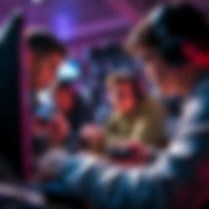 A group of gamers sharing thoughts on game achievements and deletions, with game controllers and a computer in view.