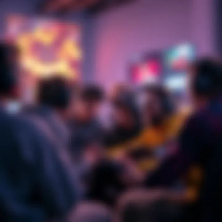 Gamers discussing video game achievements Group of gamers sharing thoughts on video game achievements related to difficulty levels