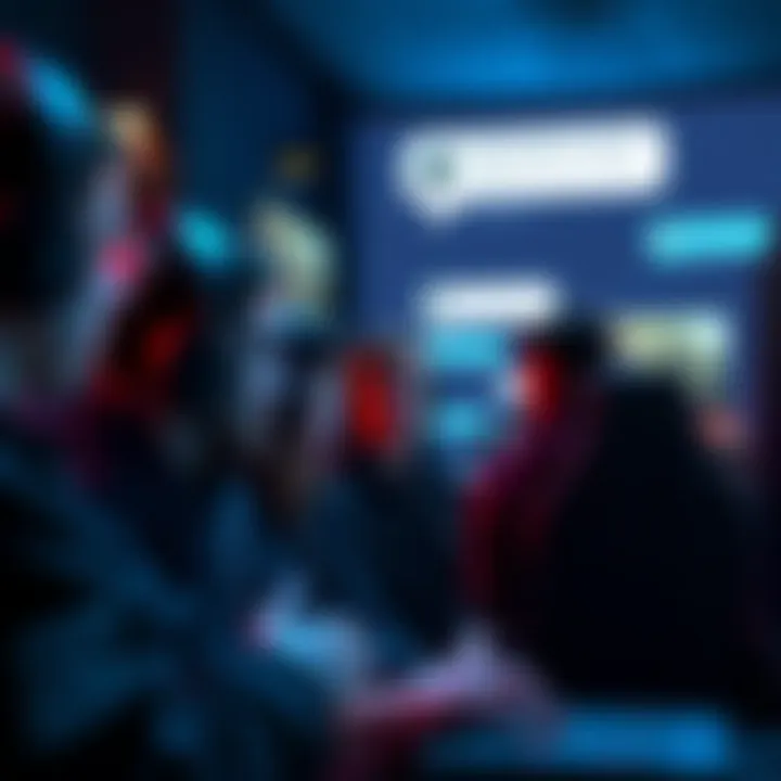 A group of gamers in a chat room, looking surprised as someone shares a real name, showing their avatars and chat bubbles on screen.