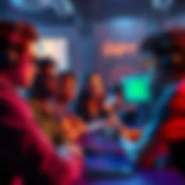 Gamers discussing concerns about swearing A group of gamers talking about the risks of losing game access due to bad language in a lively online forum.