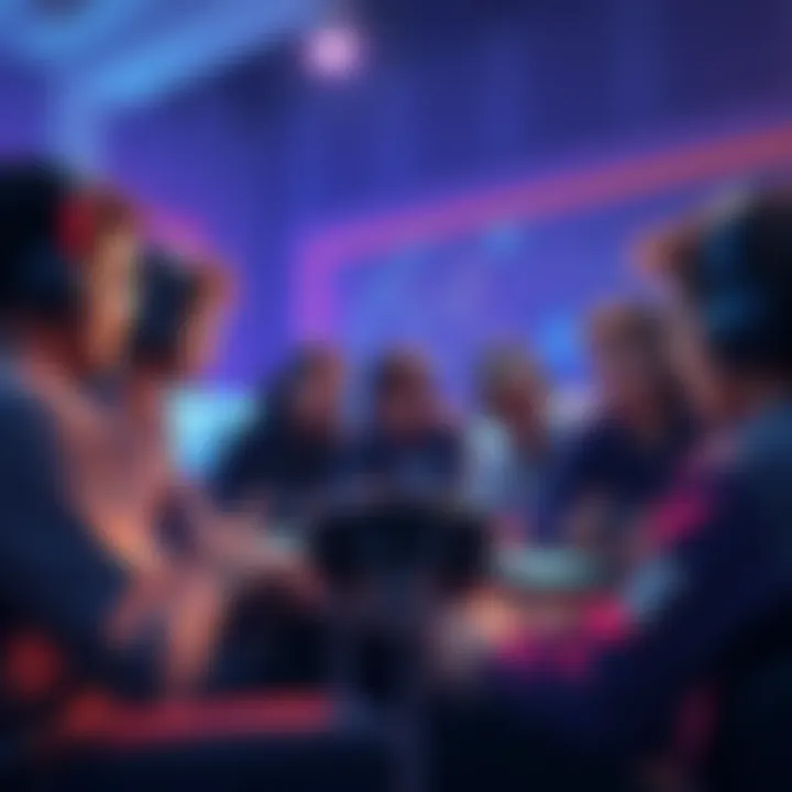 Group of gamers chatting about ethics in game reviews with game consoles around