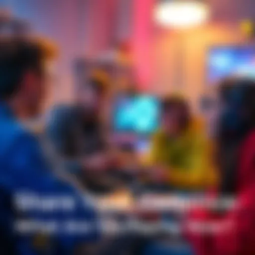 Group of gamers sharing their thoughts on video games in a lively chat environment