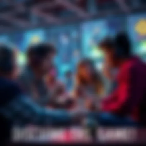 Gamers discussing a game A group of gamers engaged in conversation about their favorite game, sharing thoughts and experiences.