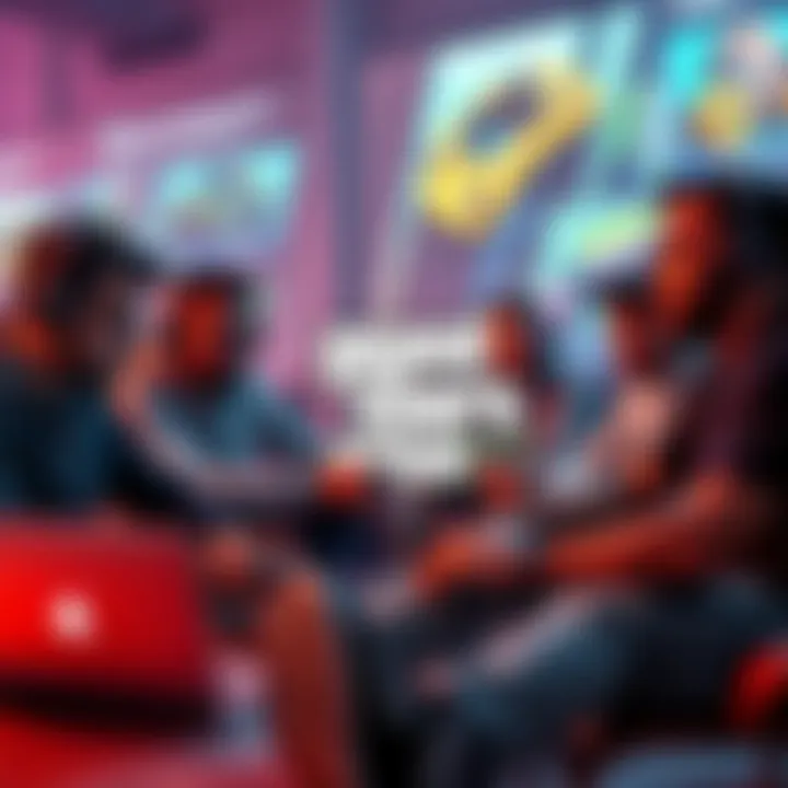Group of gamers chatting online about expectations for GTA 6 with a laptop and gaming gear