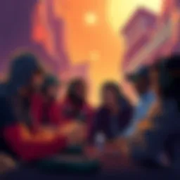 A group of gamers engaged in conversation about the features in Kings Canyon, showcasing intense debate.