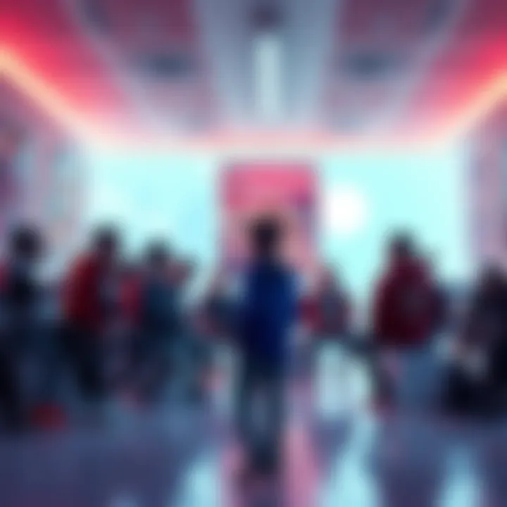 Gamers discussing Marathon game A group of gamers sharing their opinions about the Marathon game in a bright room with gaming posters.