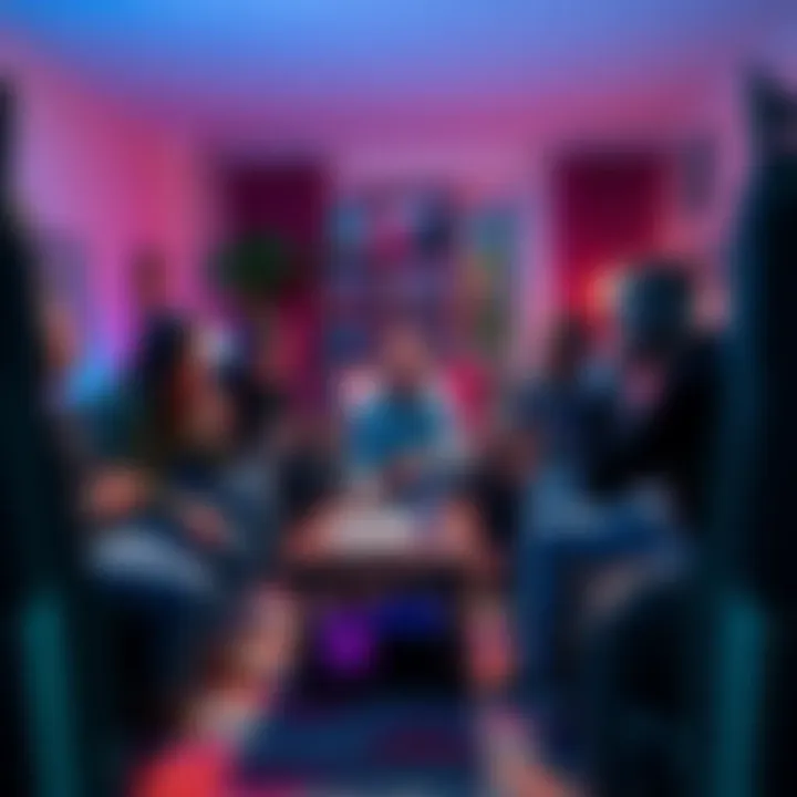 A diverse group of gamers in a cozy room, debating the merits of a newly released video game, showcasing varying opinions on gameplay and graphics.