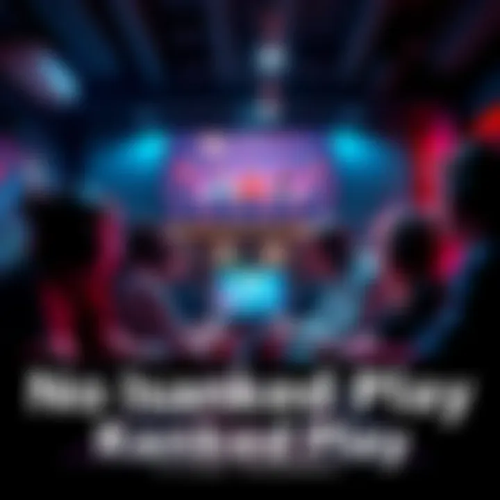 Group of gamers engaged in a conversation about ranked gameplay in a gaming lounge