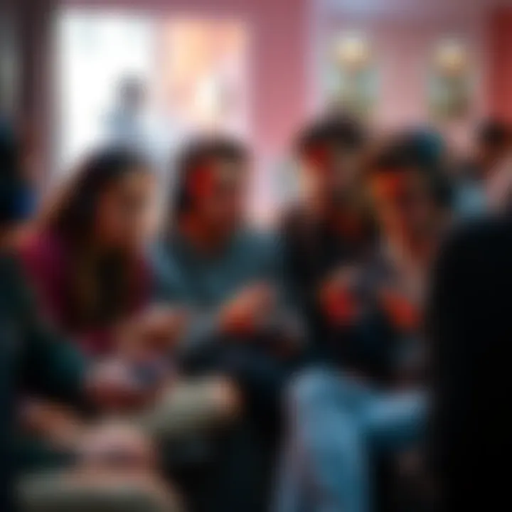 Gamers discussing toxic players A group of gamers sitting together, looking frustrated while playing, discussing their issues with toxic players. They are engaged in conversation, with game controllers in hand and focused expressions.