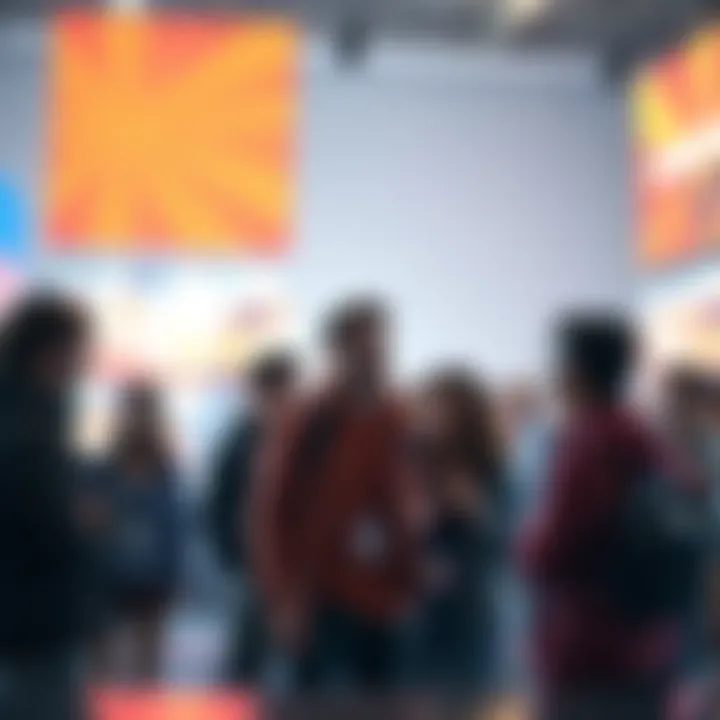 Group of gamers discussing a game A diverse group of people passionately discussing a video game at a gaming convention