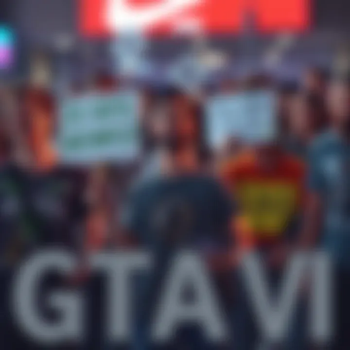 A group of gamers showing frustration towards GTA VI, with some holding signs and wearing shirts that display their negative opinions about the game.