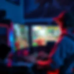 A gamer using a computer to play a modern game with improved image quality and clarity through DLSS and DLDSR technology.