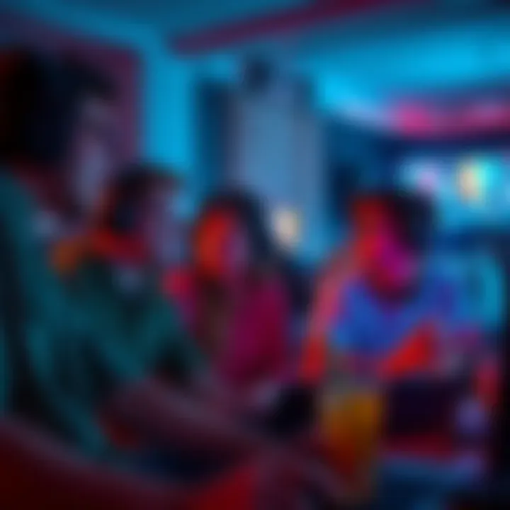 A group of gamers playing video games indoors with fans and drinks, trying to stay cool during a heat wave.