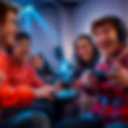 A group of gamers smiling while playing surprising video games together