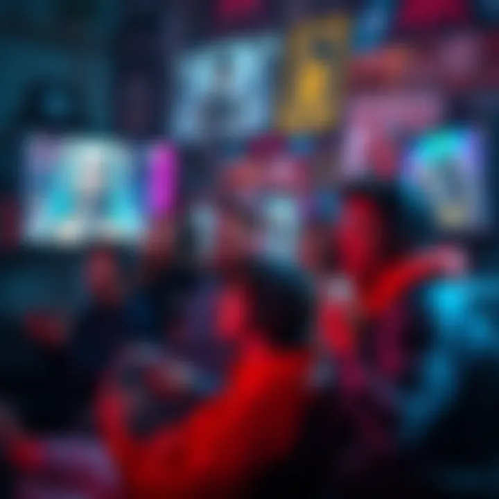 Gamers Enjoying Video Games A group of gamers sitting together, fully engaged, playing video games on multiple screens, showcasing excitement and enjoyment.